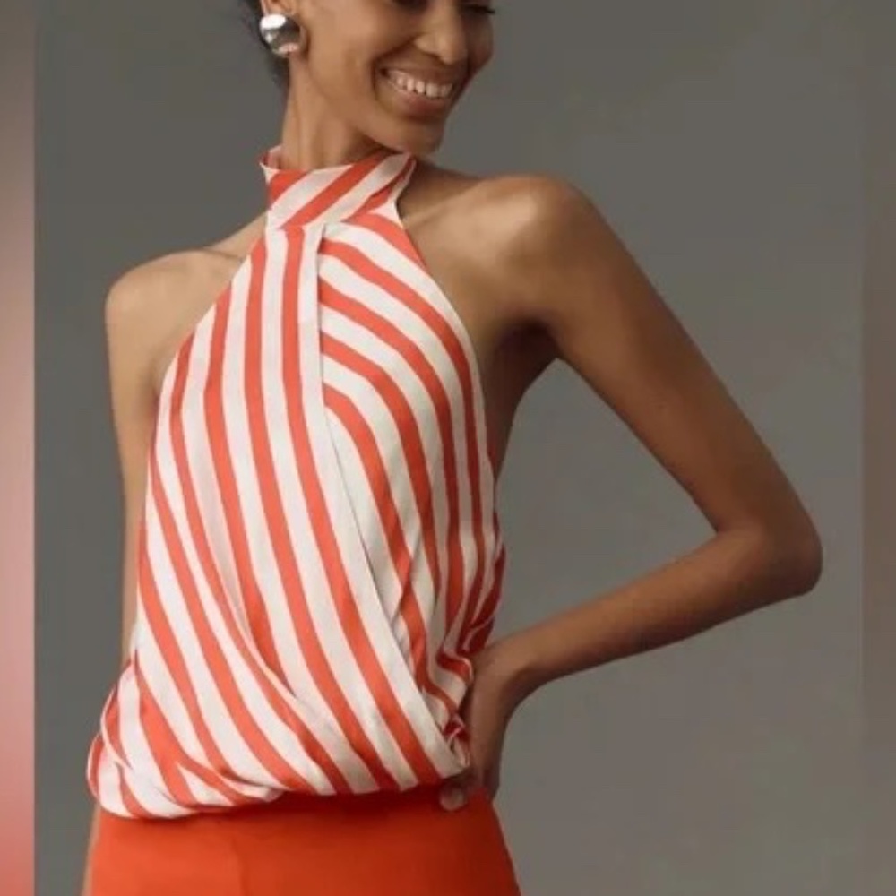 Anthropologie Maeve Red/White Stripe Halter Top Sz Small